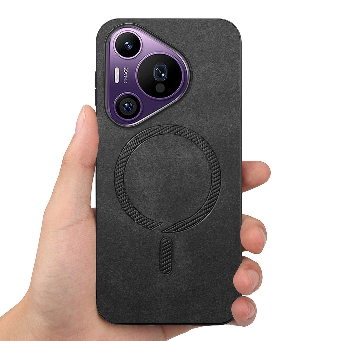 For Huawei Pura 70 Pro Leather Back Case Compatible with MagSafe Skin-touch Phone Cover - Black