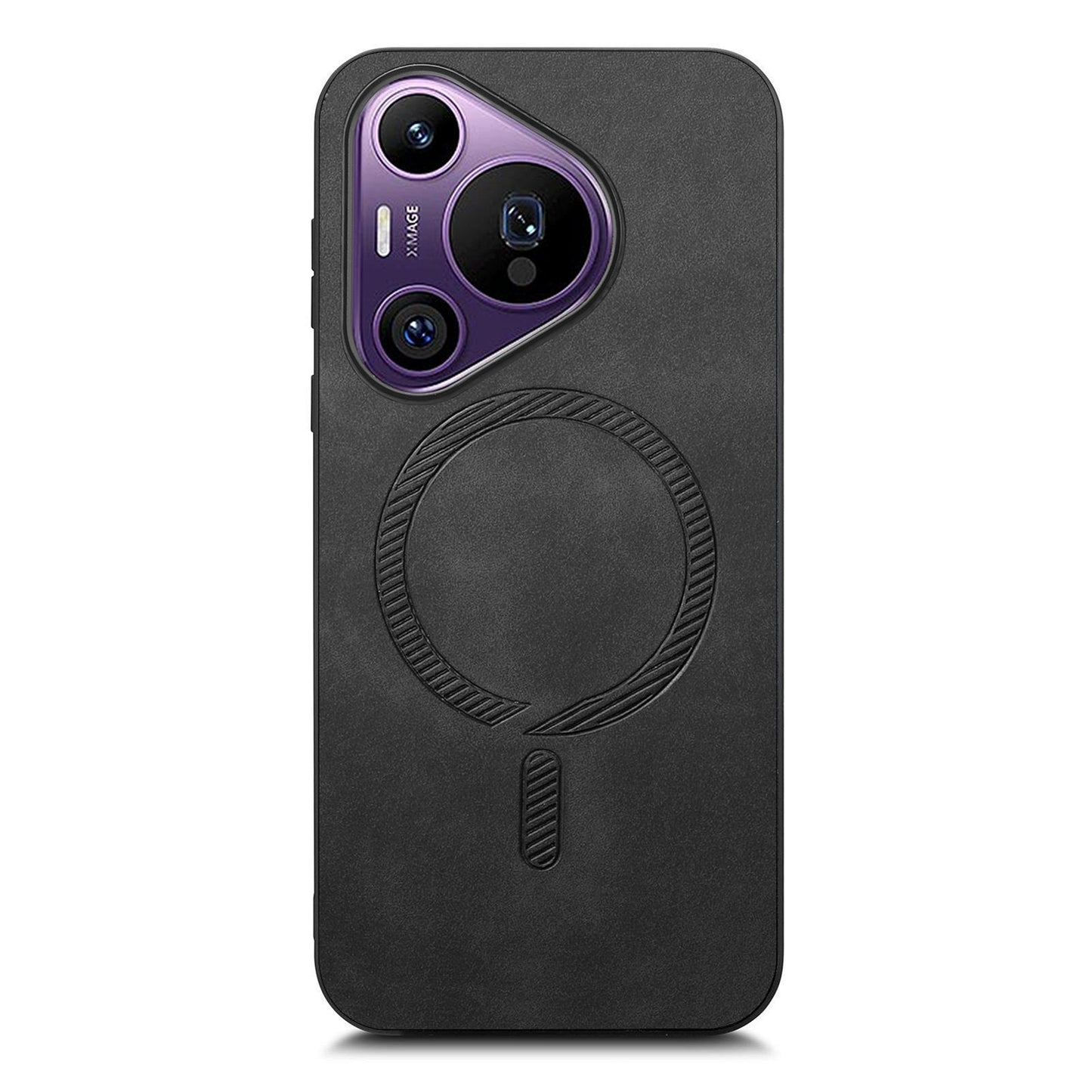 For Huawei Pura 70 Pro Leather Back Case Compatible with MagSafe Skin-touch Phone Cover - Black