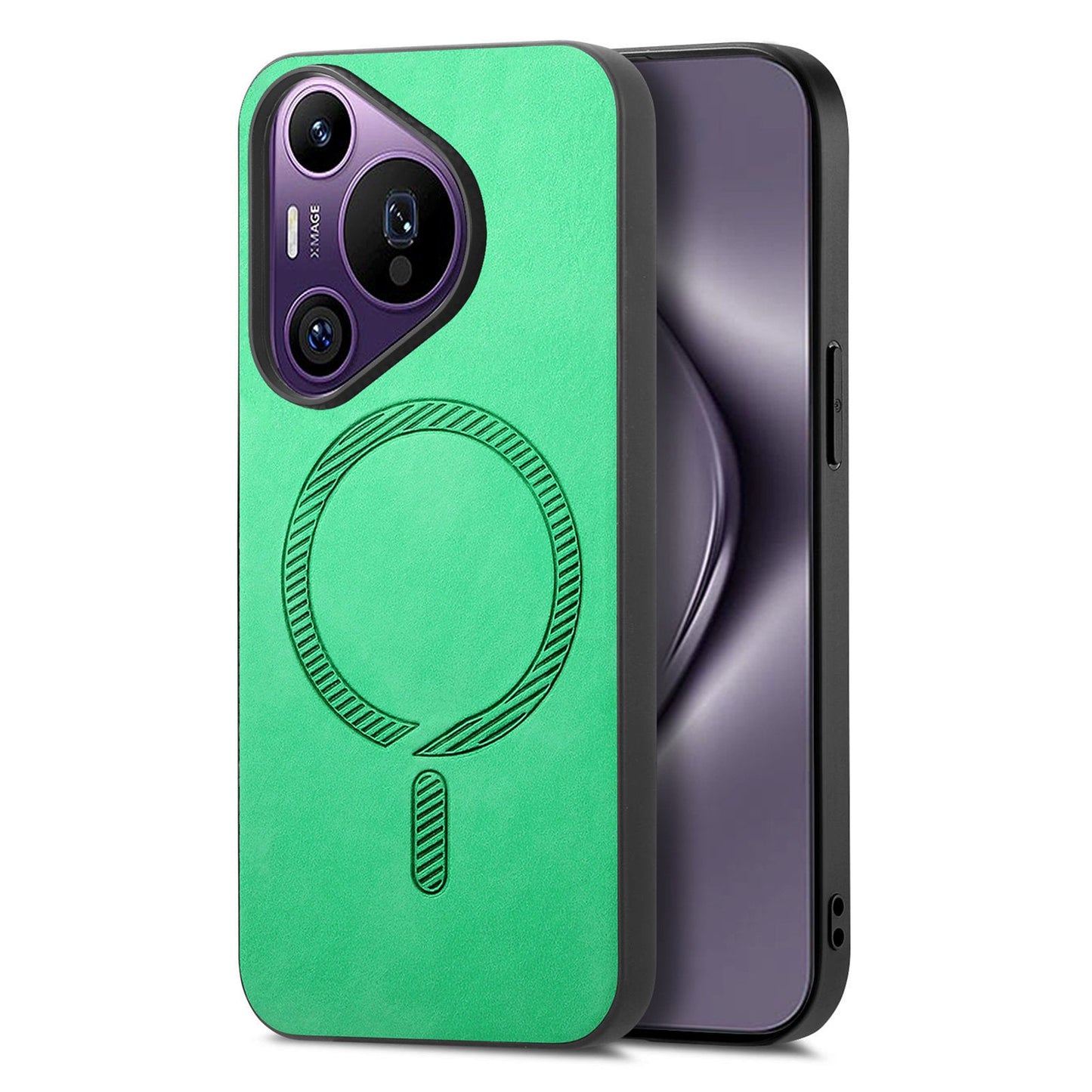 For Huawei Pura 70 Pro Leather Back Case Compatible with MagSafe Skin-touch Phone Cover - Green