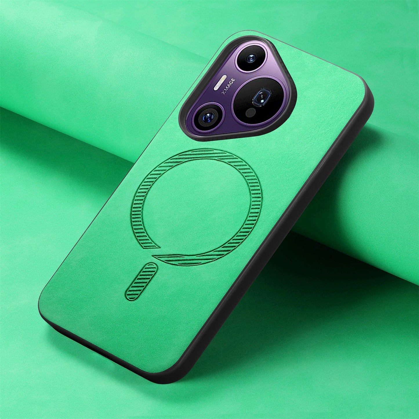 For Huawei Pura 70 Pro Leather Back Case Compatible with MagSafe Skin-touch Phone Cover - Green