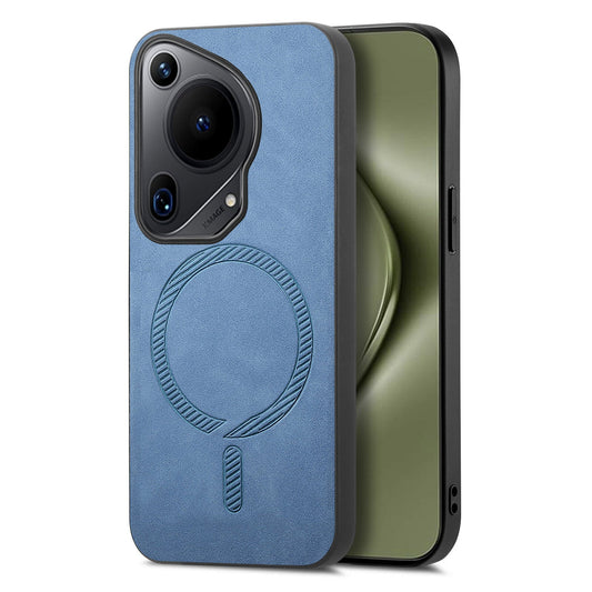 For Huawei Pura 70 Ultra Leather Back Case Compatible with MagSafe Skin-touch Phone Cover - Blue