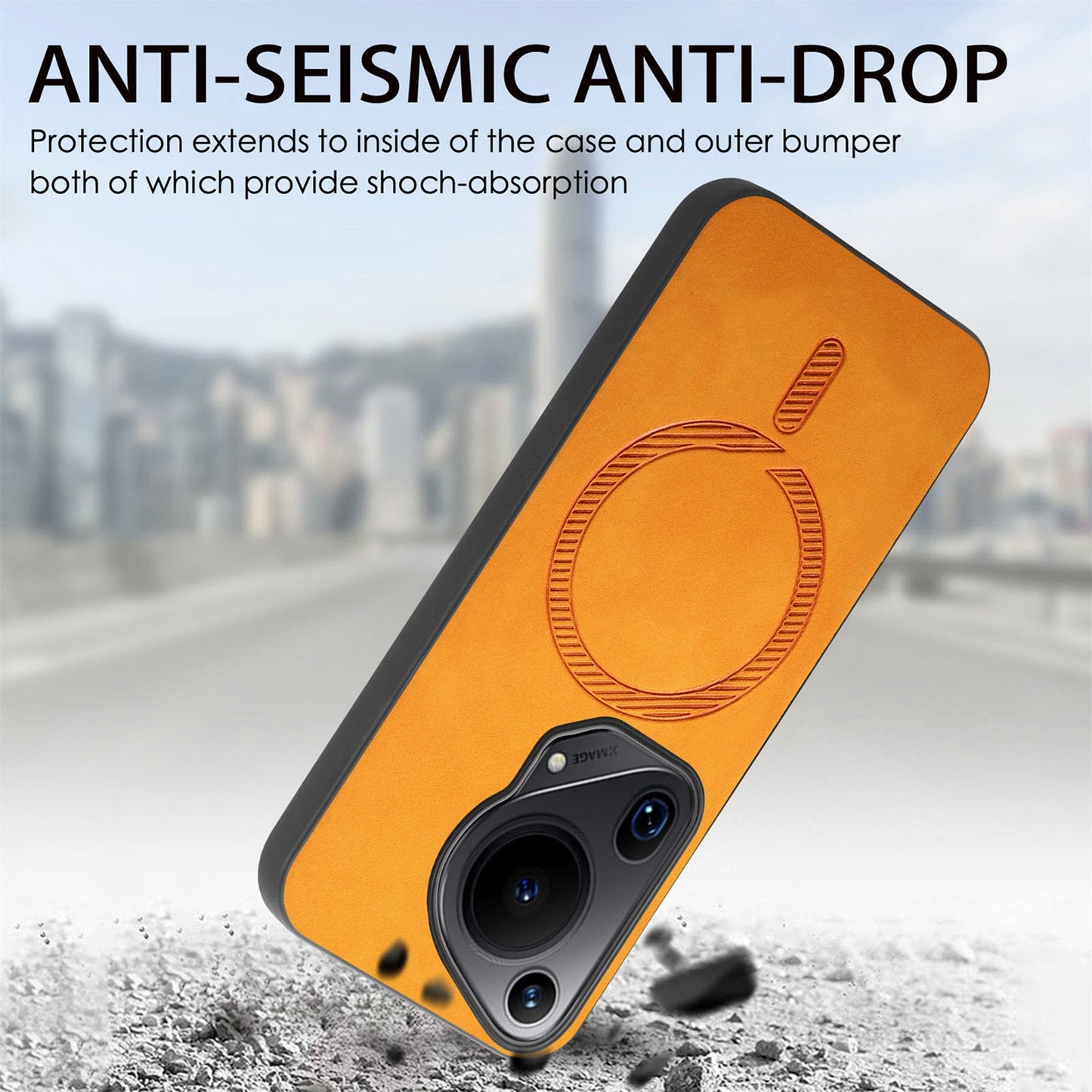 For Huawei Pura 70 Ultra Leather Back Case Compatible with MagSafe Skin-touch Phone Cover - Yellow