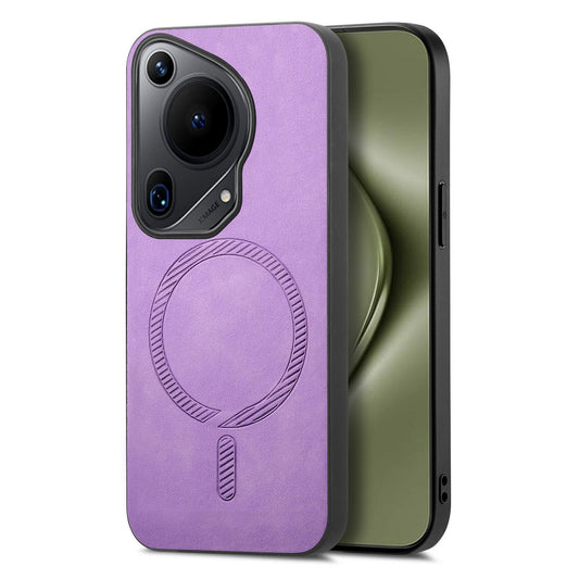 For Huawei Pura 70 Ultra Leather Back Case Compatible with MagSafe Skin-touch Phone Cover - Purple