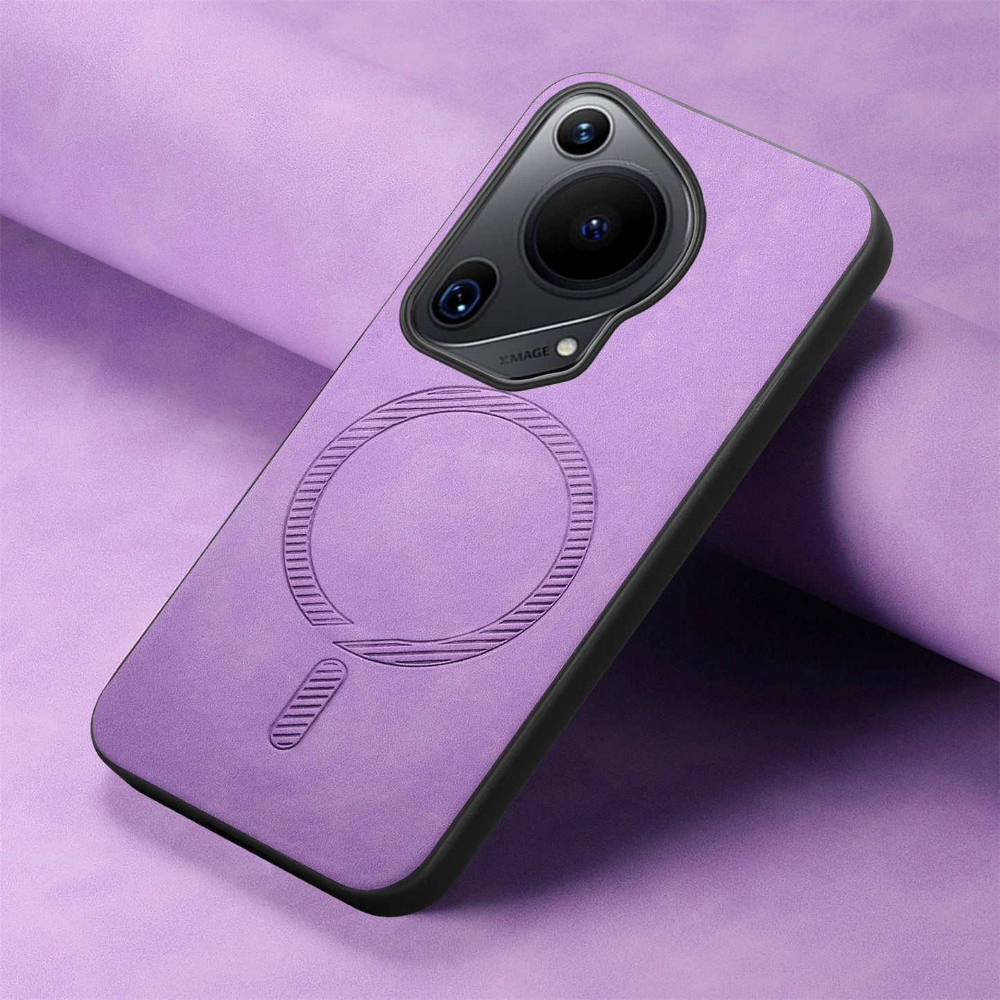 For Huawei Pura 70 Ultra Leather Back Case Compatible with MagSafe Skin-touch Phone Cover - Purple