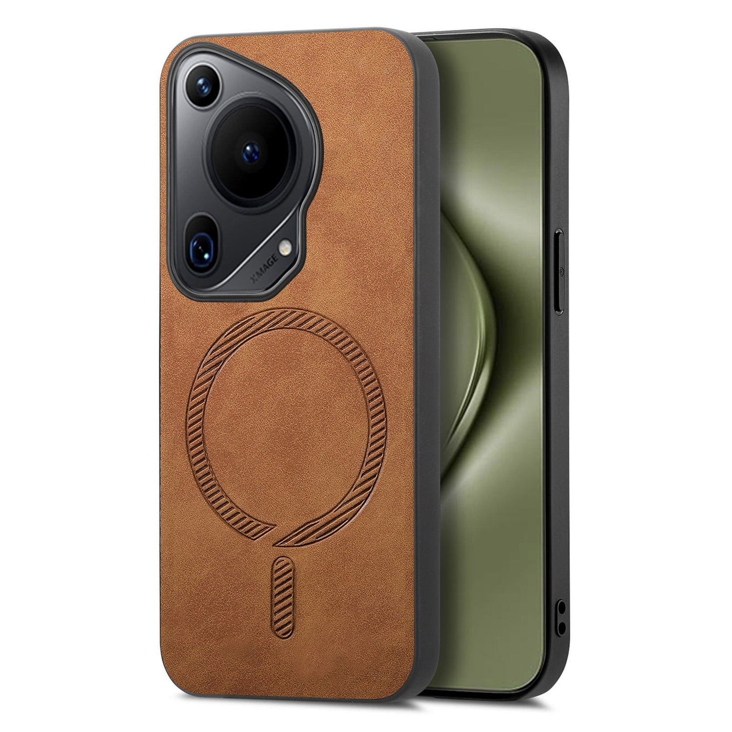 For Huawei Pura 70 Ultra Leather Back Case Compatible with MagSafe Skin-touch Phone Cover - Brown