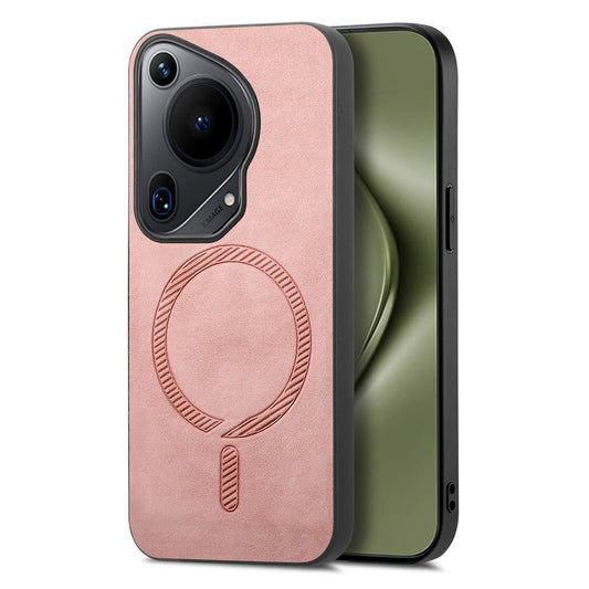 For Huawei Pura 70 Ultra Leather Back Case Compatible with MagSafe Skin-touch Phone Cover - Pink