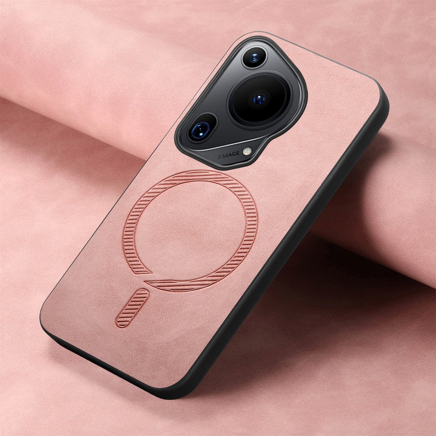 For Huawei Pura 70 Ultra Leather Back Case Compatible with MagSafe Skin-touch Phone Cover - Pink