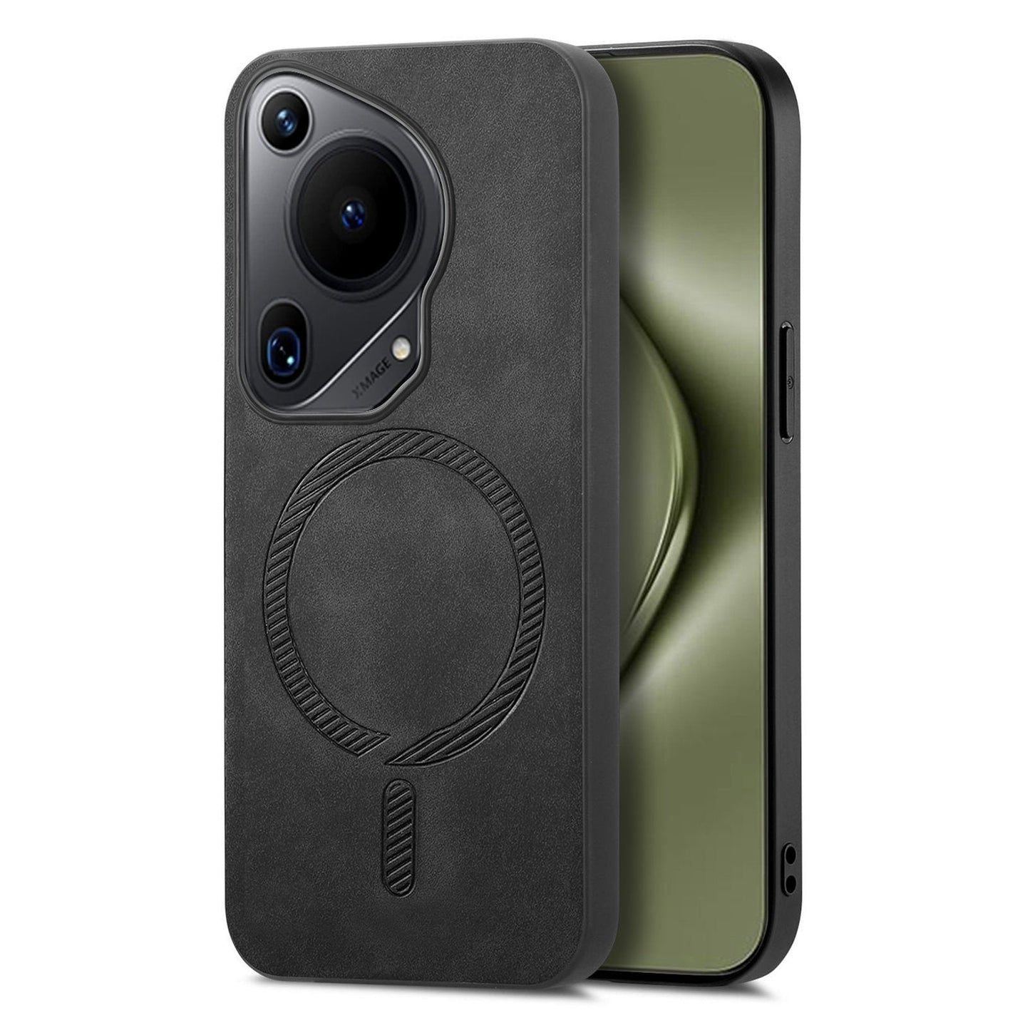 For Huawei Pura 70 Ultra Leather Back Case Compatible with MagSafe Skin-touch Phone Cover - Black