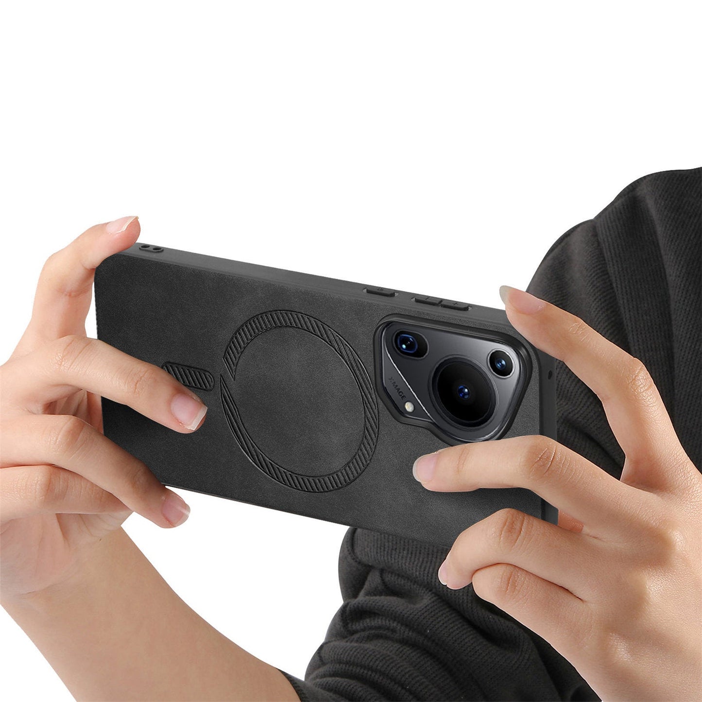 For Huawei Pura 70 Ultra Leather Back Case Compatible with MagSafe Skin-touch Phone Cover - Black