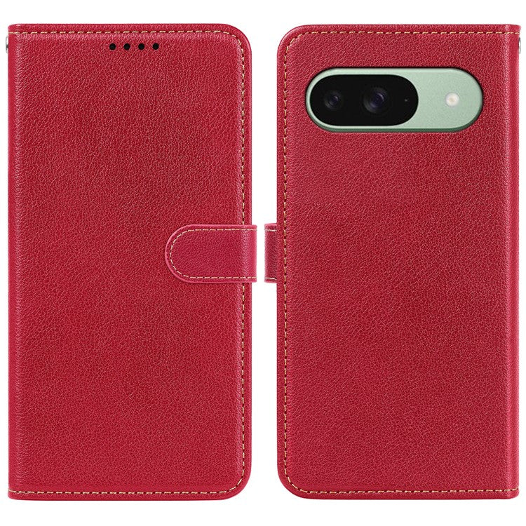 For Google Pixel 9 Pro  /  Pixel 9 Leather Case Litchi Texture Wallet RFID Blocking Phone Cover - Red
