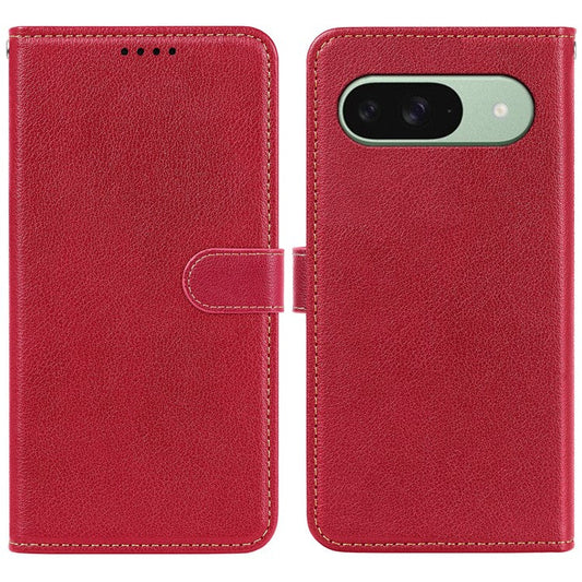 For Google Pixel 9 Pro  /  Pixel 9 Leather Case Litchi Texture Wallet RFID Blocking Phone Cover - Red