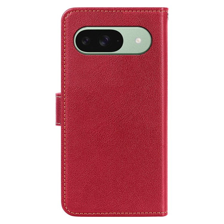 For Google Pixel 9 Pro  /  Pixel 9 Leather Case Litchi Texture Wallet RFID Blocking Phone Cover - Red