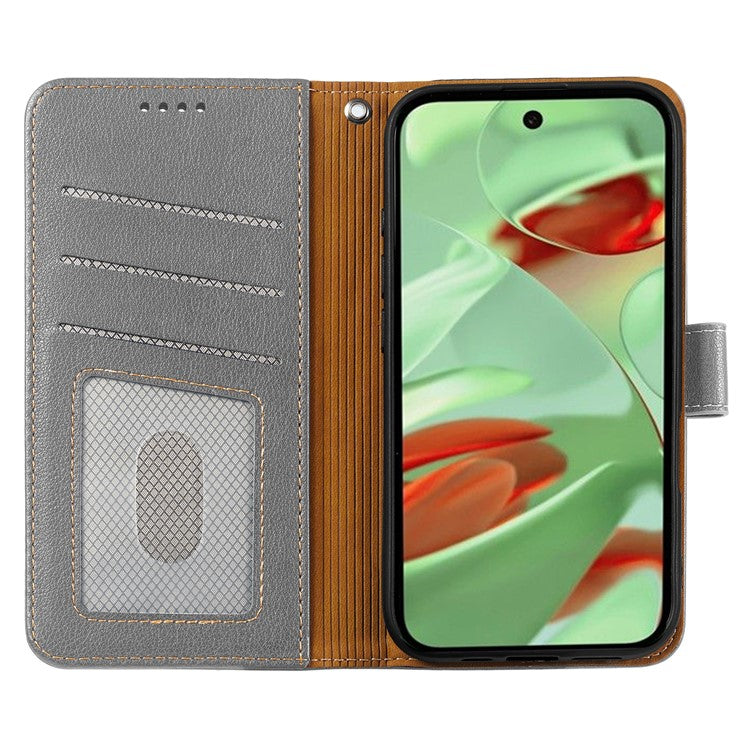 For Google Pixel 9 Pro  /  Pixel 9 Leather Case Litchi Texture Wallet RFID Blocking Phone Cover - Grey