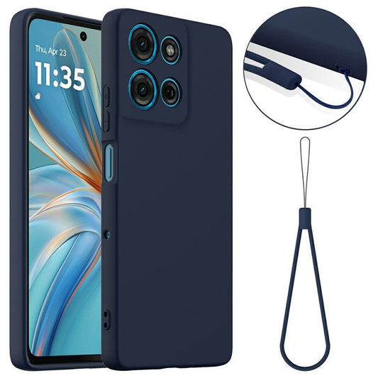 For Motorola Moto G75 5G Case Compatible with MagSafe Liquid Silicone Phone Cover with Lanyard - Dark Blue