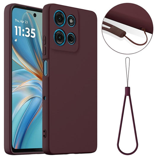 For Motorola Moto G75 5G Case Compatible with MagSafe Liquid Silicone Phone Cover with Lanyard - Wine Red