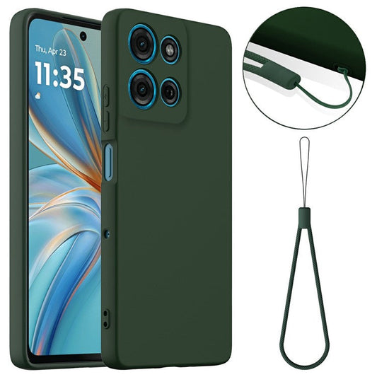 For Motorola Moto G75 5G Case Compatible with MagSafe Liquid Silicone Phone Cover with Lanyard - Dark Green