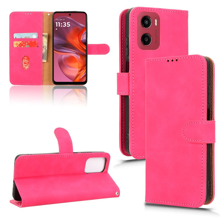 For Motorola Moto G05 4G Leather Case Skin Feel Anti Drop Wallet Flip Phone Cover - Rose