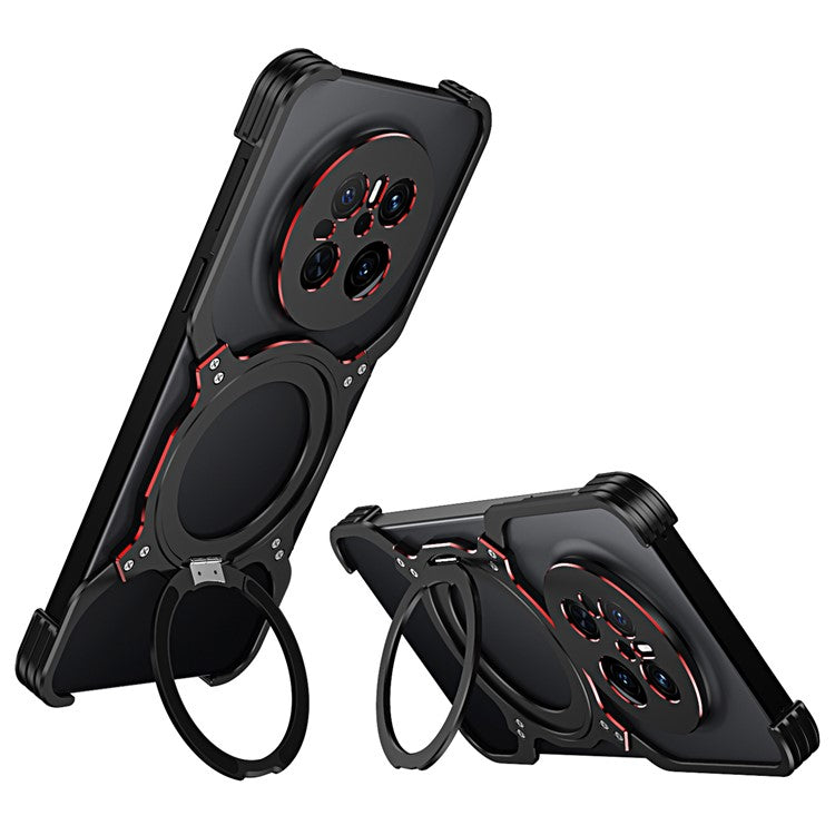 For Huawei Mate 70 Kickstand Case Metal Bumper Magnetic Phone Cover - Black / Red