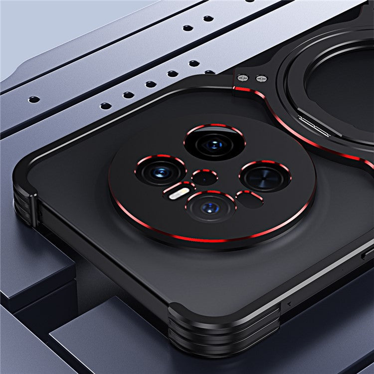 For Huawei Mate 70 Kickstand Case Metal Bumper Magnetic Phone Cover - Black / Red