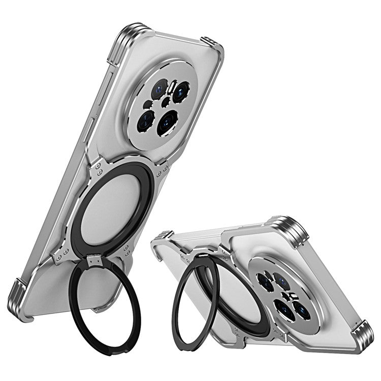 For Huawei Mate 70 Kickstand Case Metal Bumper Magnetic Phone Cover - Silver / Silver