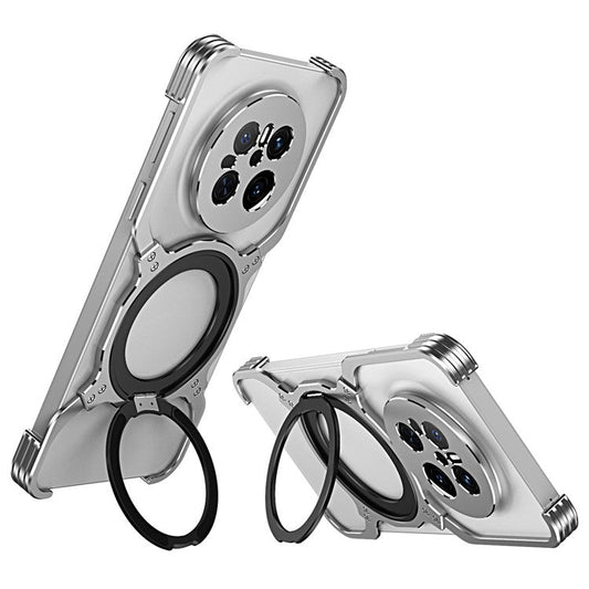 For Huawei Mate 70 Kickstand Case Metal Bumper Magnetic Phone Cover - Silver / Silver