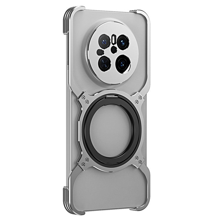 For Huawei Mate 70 Kickstand Case Metal Bumper Magnetic Phone Cover - Silver / Silver