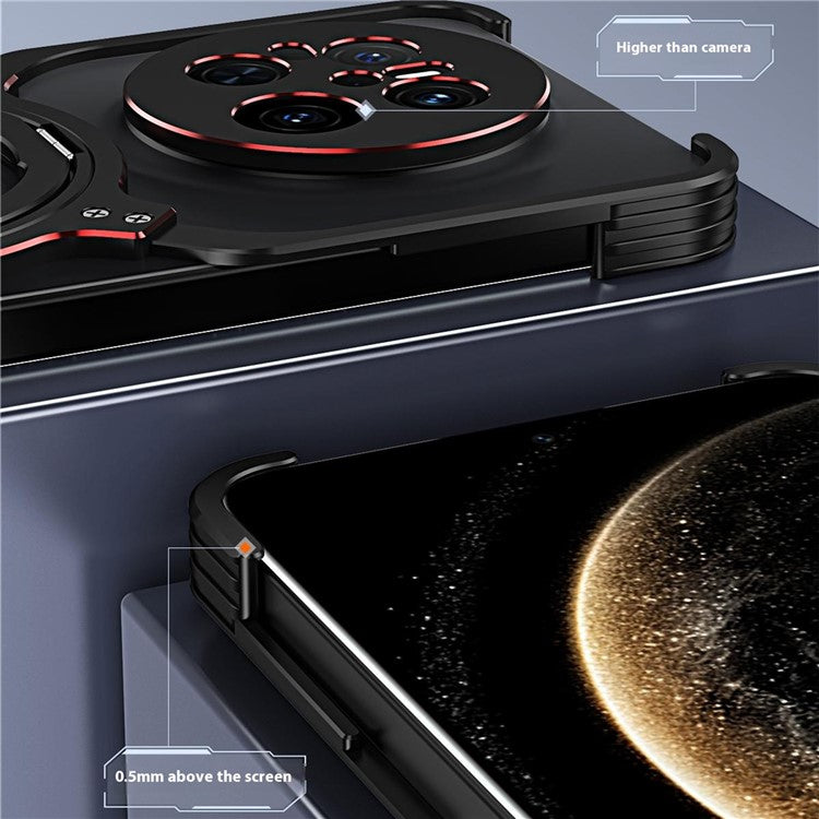 For Huawei Mate 70 Kickstand Case Metal Bumper Magnetic Phone Cover - Black / Silver