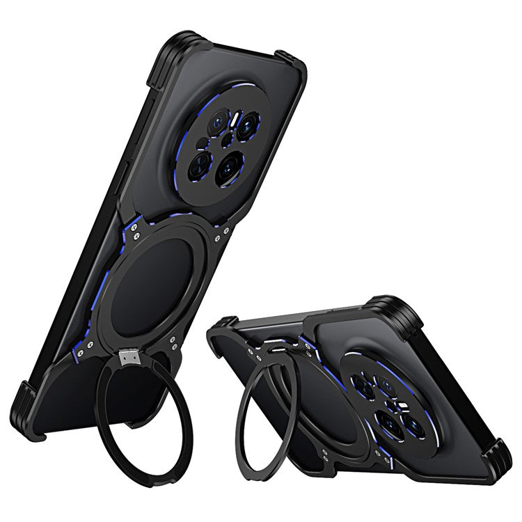 For Huawei Mate 70 Kickstand Case Metal Bumper Magnetic Phone Cover - Black / Blue