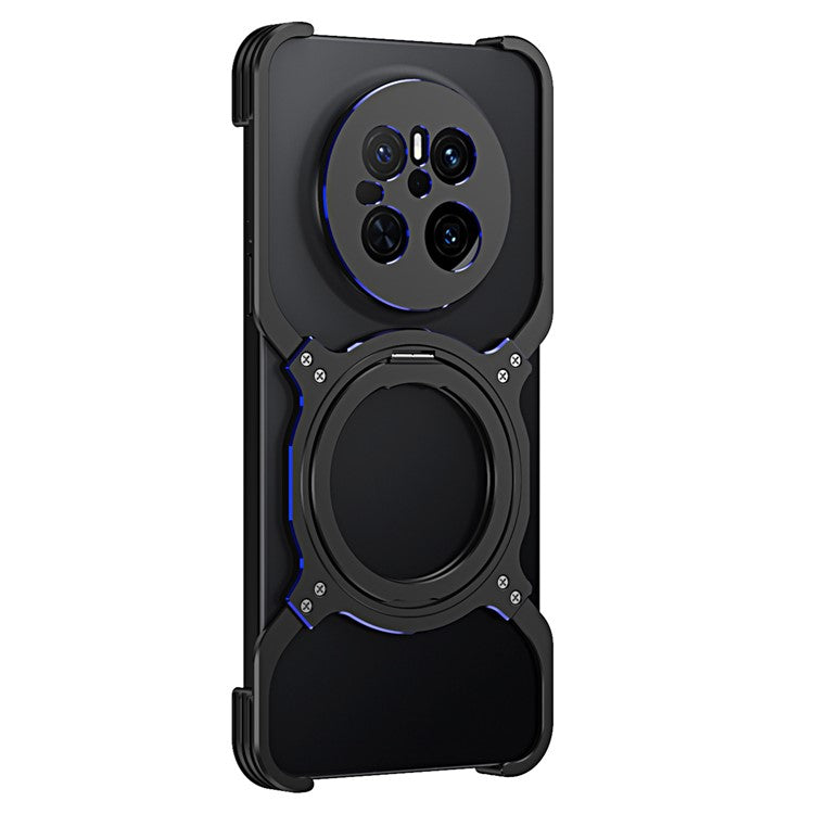 For Huawei Mate 70 Kickstand Case Metal Bumper Magnetic Phone Cover - Black / Blue