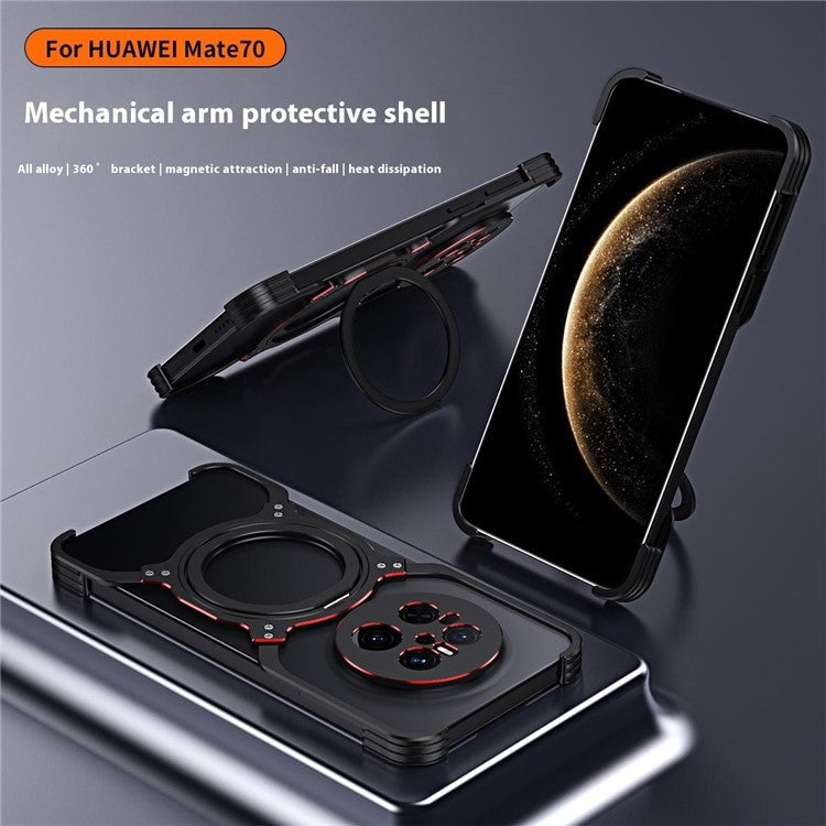 For Huawei Mate 70 Kickstand Case Metal Bumper Magnetic Phone Cover - Black / Blue