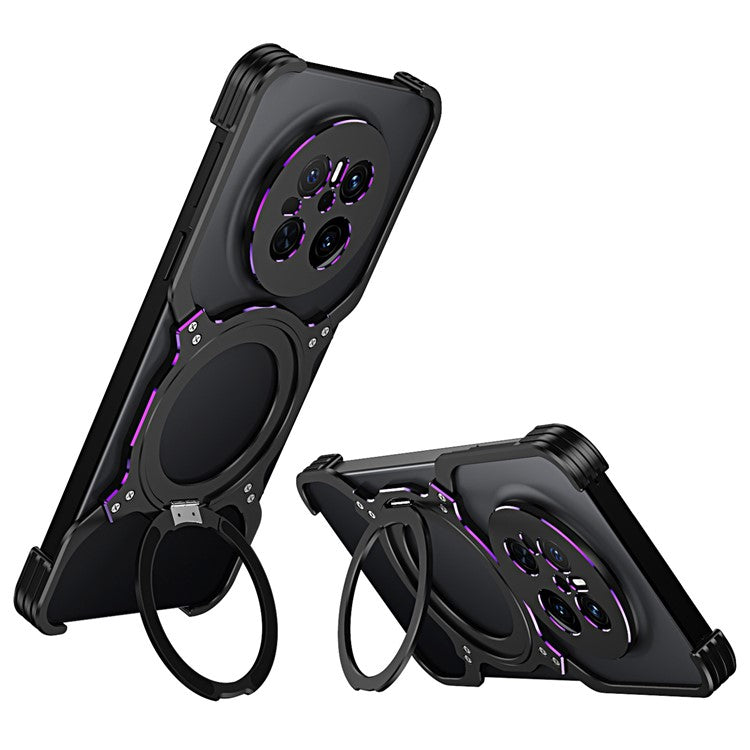 For Huawei Mate 70 Kickstand Case Metal Bumper Magnetic Phone Cover - Black / Purple