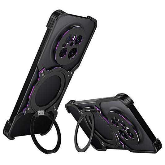 For Huawei Mate 70 Kickstand Case Metal Bumper Magnetic Phone Cover - Black / Purple
