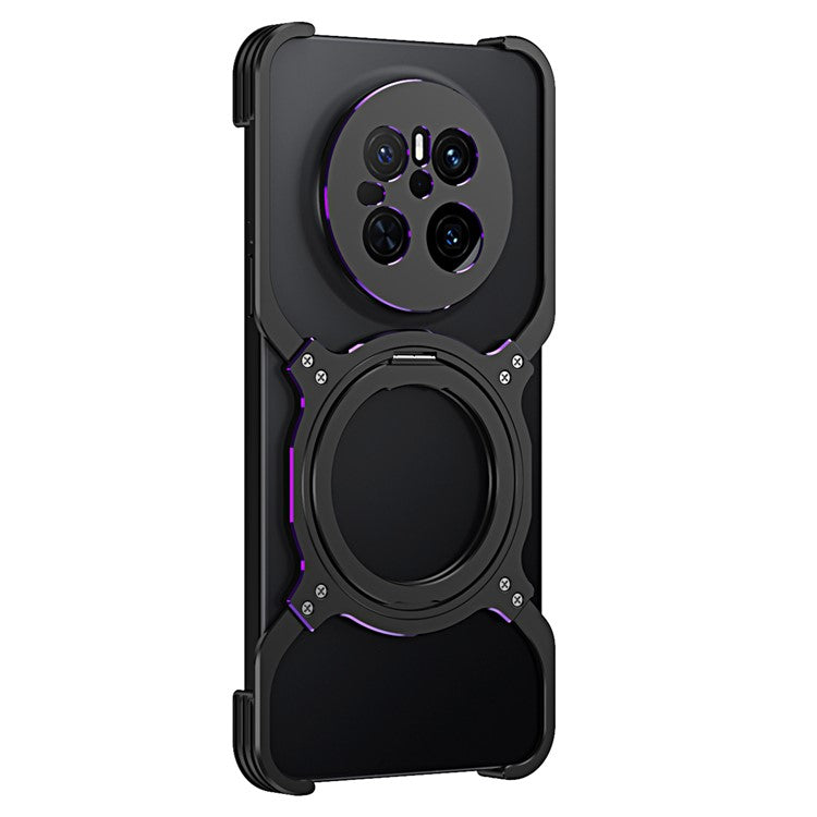 For Huawei Mate 70 Kickstand Case Metal Bumper Magnetic Phone Cover - Black / Purple