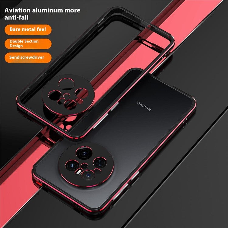 For Huawei Mate 70 Bumper Case Metal Frame Phone Cover with Camera Lens Guard - Black / Red