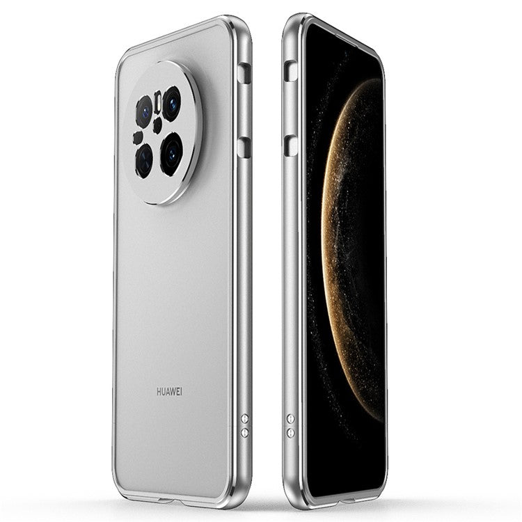 For Huawei Mate 70 Bumper Case Metal Frame Phone Cover with Camera Lens Guard - Silver / Silver