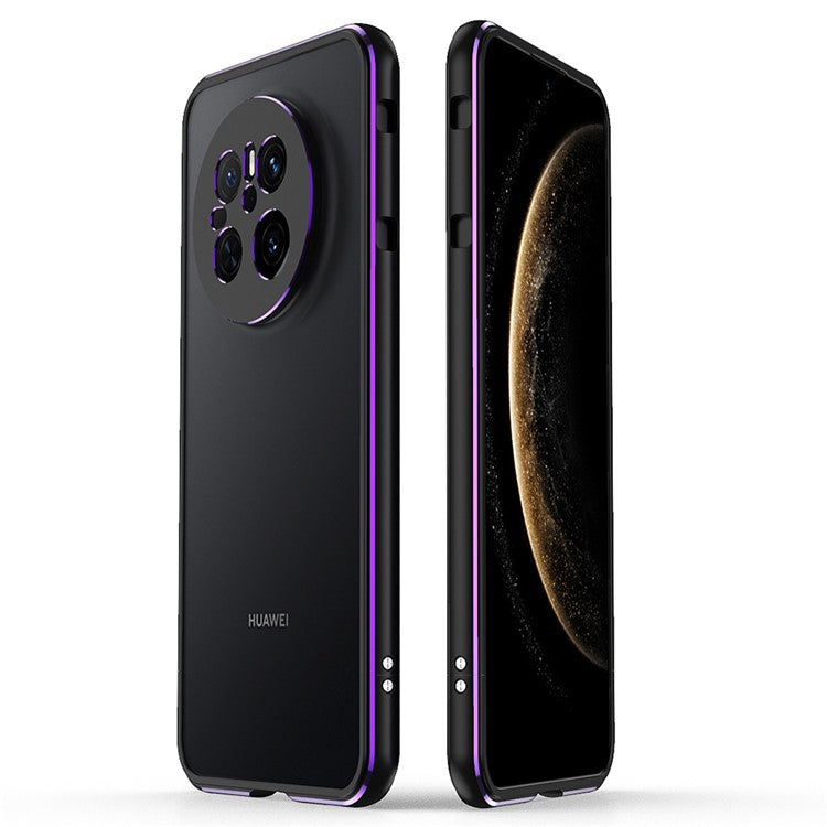 For Huawei Mate 70 Bumper Case Metal Frame Phone Cover with Camera Lens Guard - Black / Purple