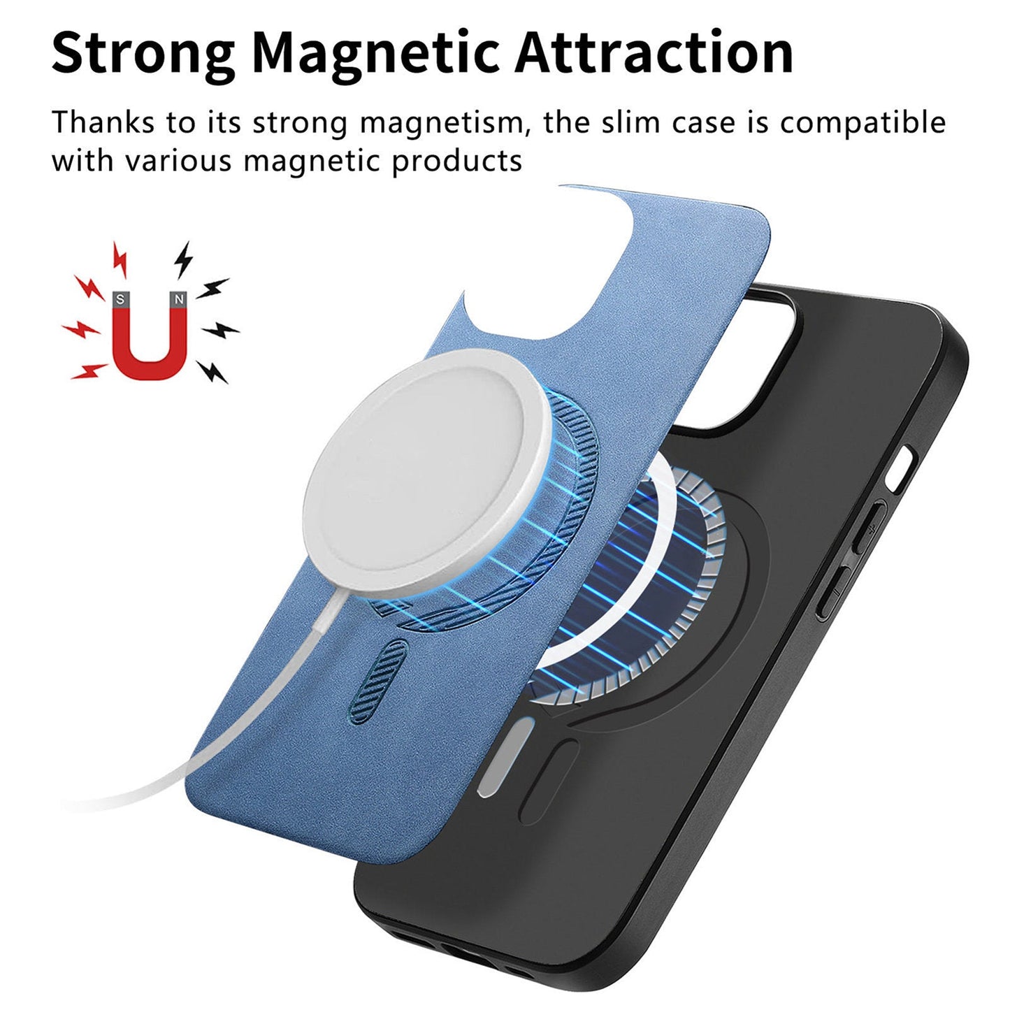 For Samsung Galaxy M14 5G Leather Back Case Compatible with MagSafe Skin-touch Phone Cover - Blue