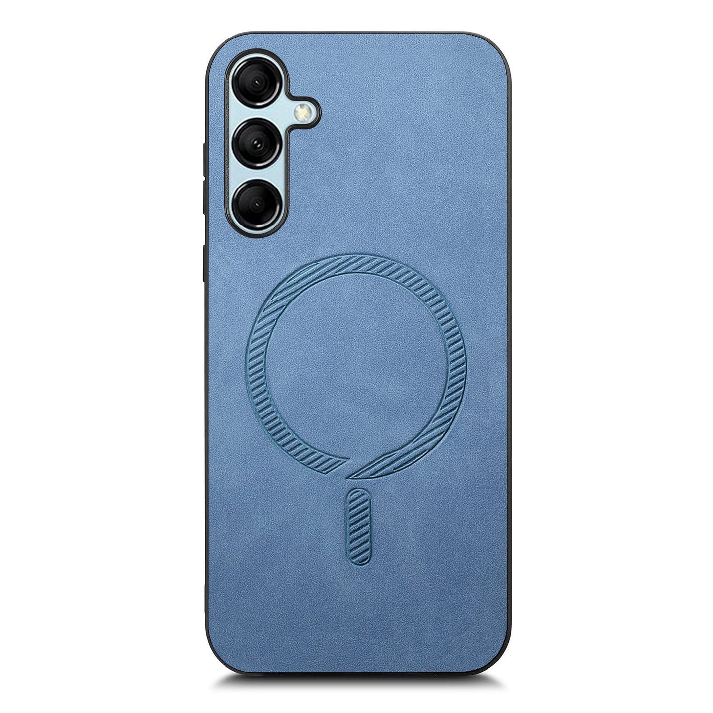 For Samsung Galaxy M14 5G Leather Back Case Compatible with MagSafe Skin-touch Phone Cover - Blue