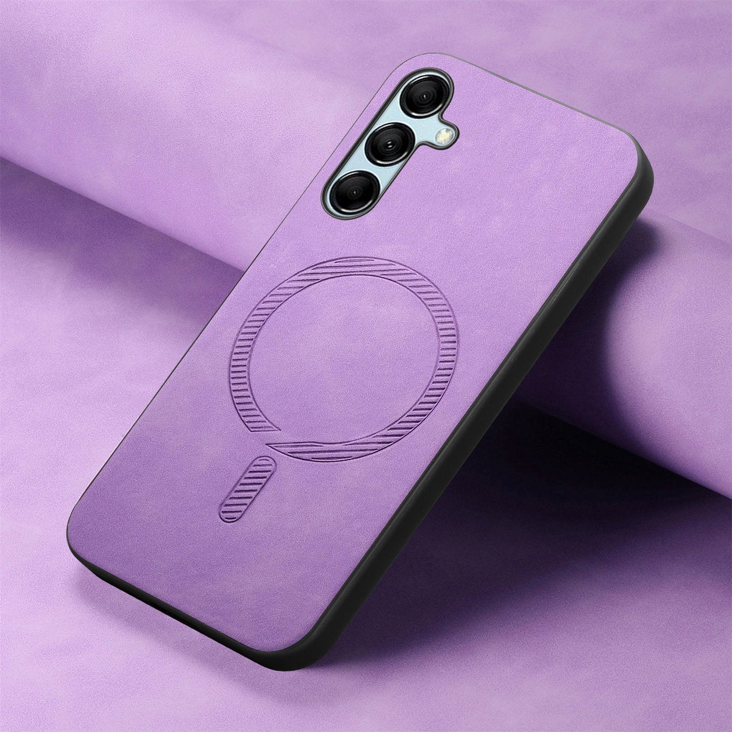 For Samsung Galaxy M14 5G Leather Back Case Compatible with MagSafe Skin-touch Phone Cover - Purple