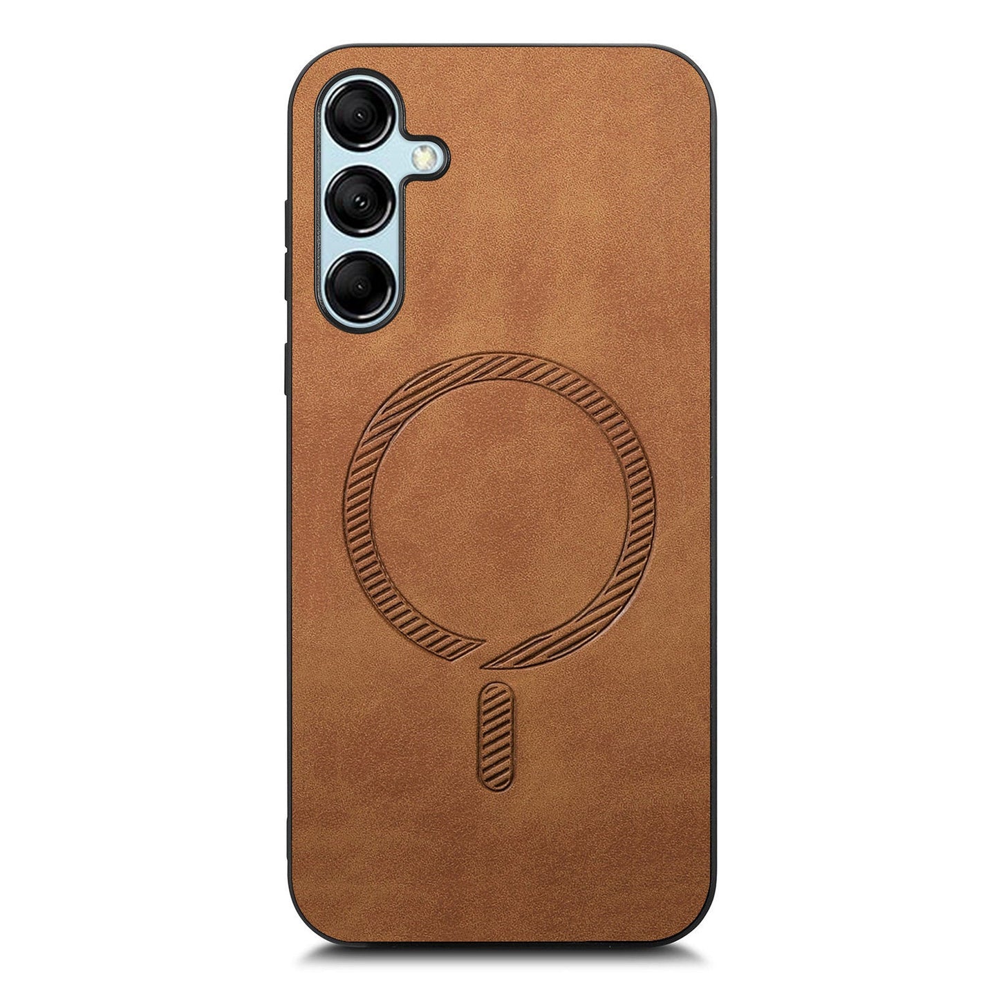 For Samsung Galaxy M14 5G Leather Back Case Compatible with MagSafe Skin-touch Phone Cover - Brown