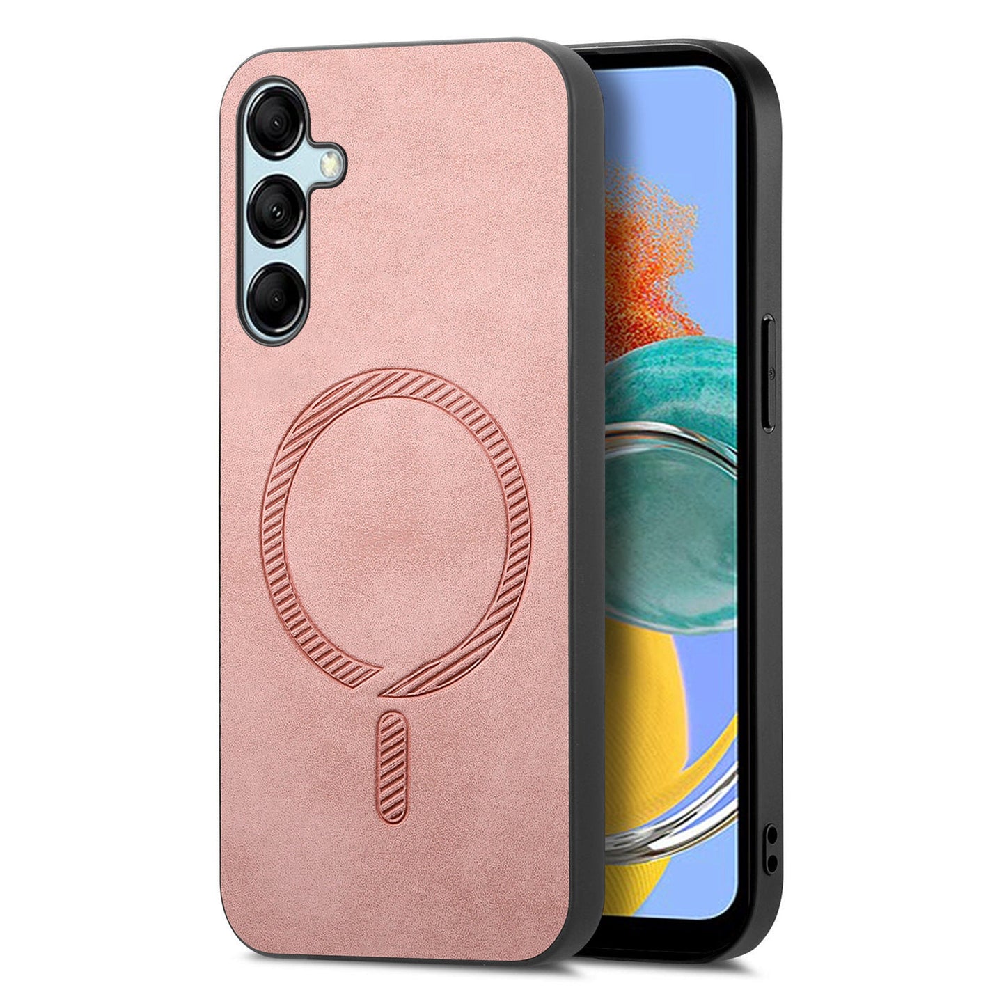 For Samsung Galaxy M14 5G Leather Back Case Compatible with MagSafe Skin-touch Phone Cover - Pink