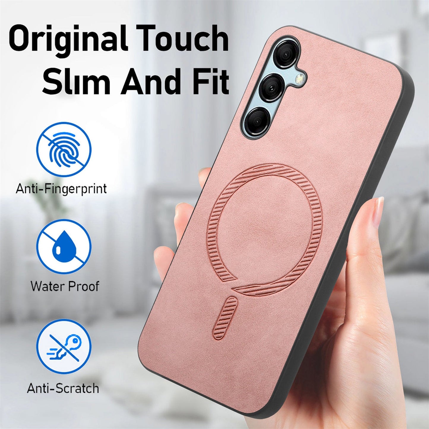 For Samsung Galaxy M14 5G Leather Back Case Compatible with MagSafe Skin-touch Phone Cover - Pink