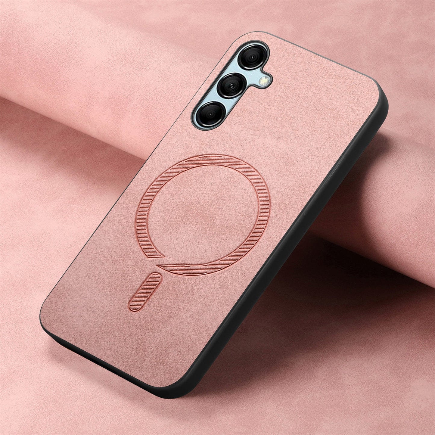 For Samsung Galaxy M14 5G Leather Back Case Compatible with MagSafe Skin-touch Phone Cover - Pink