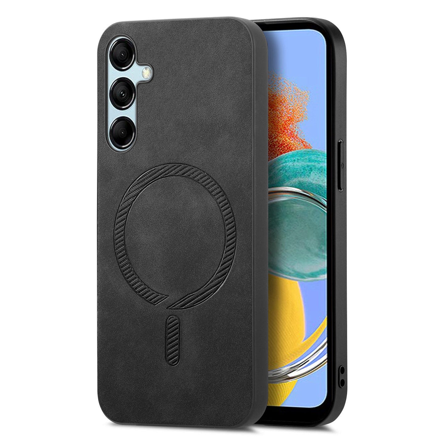 For Samsung Galaxy M14 5G Leather Back Case Compatible with MagSafe Skin-touch Phone Cover - Black