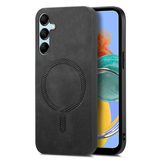 For Samsung Galaxy M14 5G Leather Back Case Compatible with MagSafe Skin-touch Phone Cover - Black