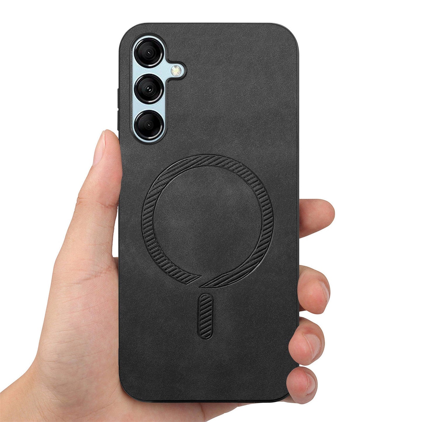 For Samsung Galaxy M14 5G Leather Back Case Compatible with MagSafe Skin-touch Phone Cover - Black