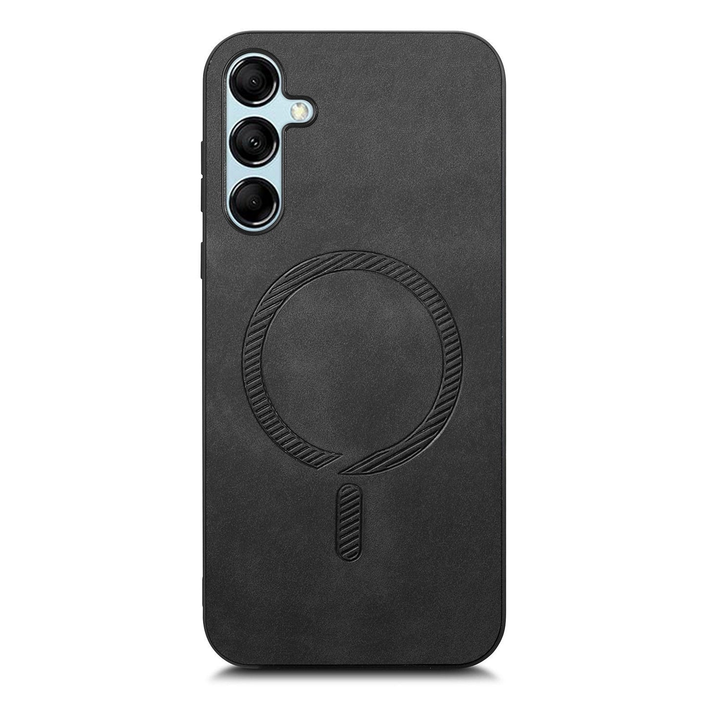 For Samsung Galaxy M14 5G Leather Back Case Compatible with MagSafe Skin-touch Phone Cover - Black