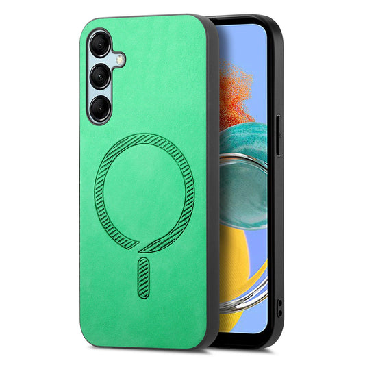 For Samsung Galaxy M14 5G Leather Back Case Compatible with MagSafe Skin-touch Phone Cover - Green