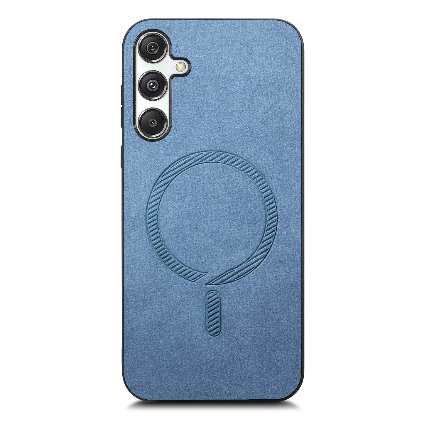For Samsung Galaxy M34 5G Leather Back Case Compatible with MagSafe Skin-touch Phone Cover - Blue