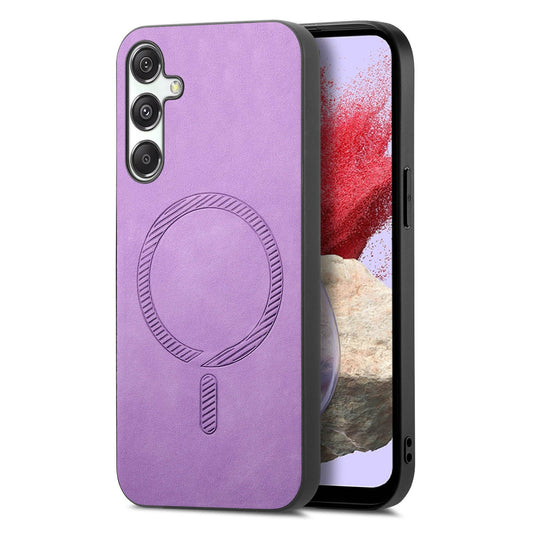 For Samsung Galaxy M34 5G Leather Back Case Compatible with MagSafe Skin-touch Phone Cover - Purple